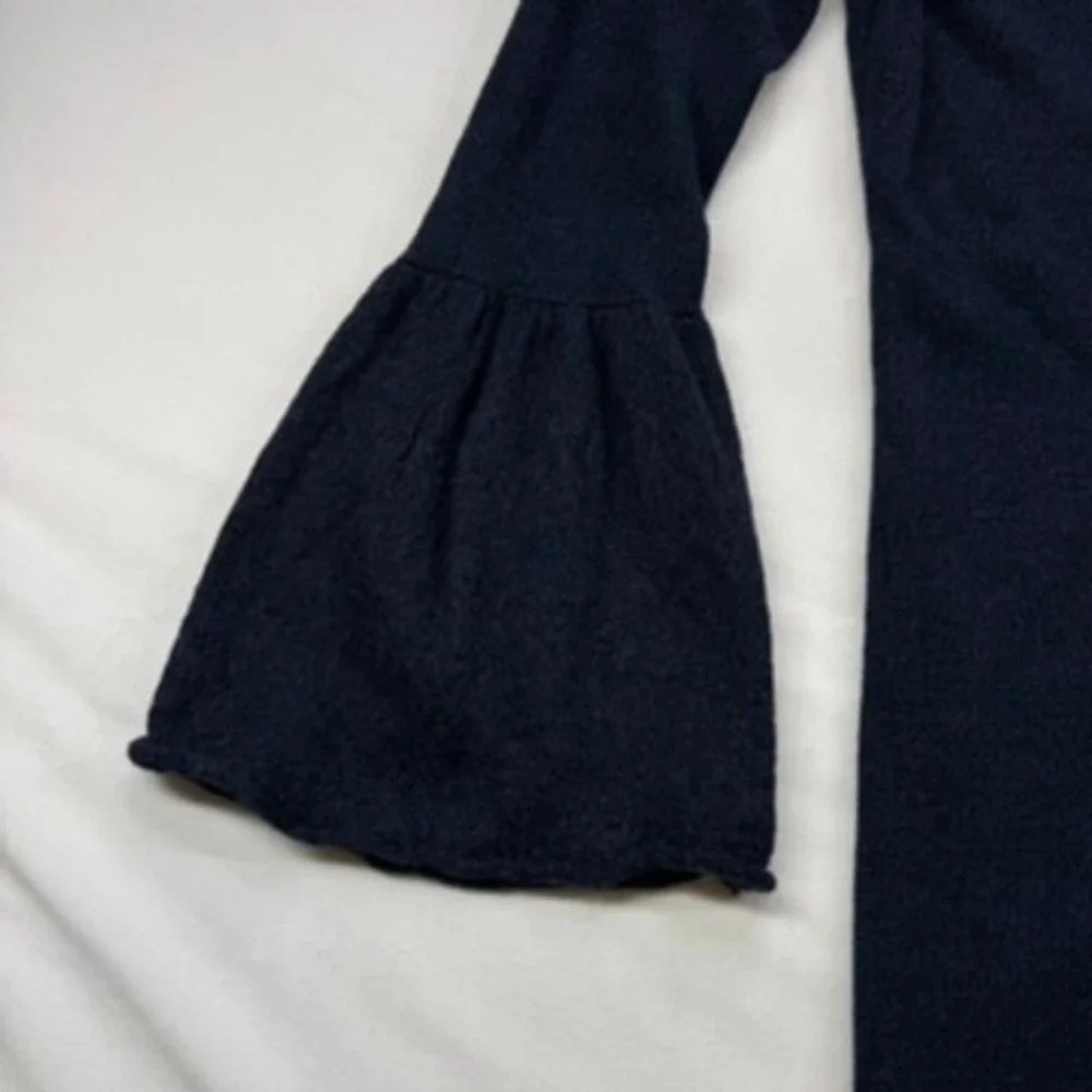 Cynthia Rowley Navy Blue 100% Extrafine Merino Wool Bell Sleeve Sweater Dress M